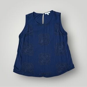 Pale Sky Embroidered Sleeveless Rayon Blouse Size XL Navy